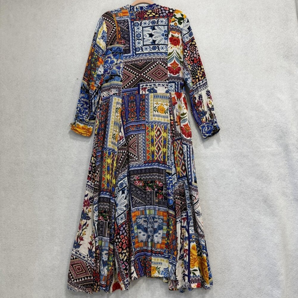 Vintage Collection Dress Womens Medium Patchwork Floral Boho Maxi Long Sleeve - Picture 7 of 9